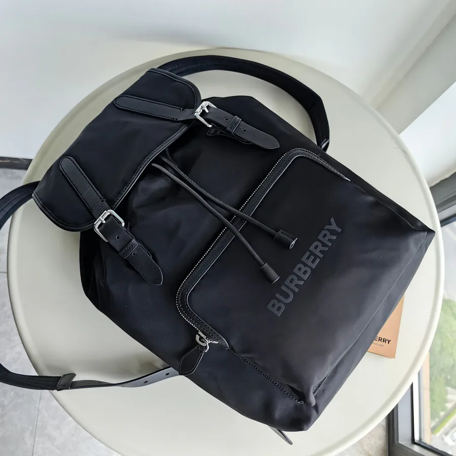 Burberry Large Canvas Military Backpack with Leather Handles