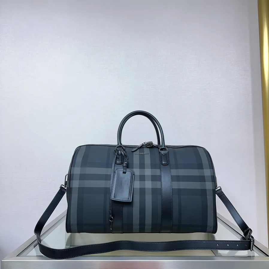 B Brand Travel Tote with Brand Logo Zip and Detachable Shoulder Strap, Charcoal Gray