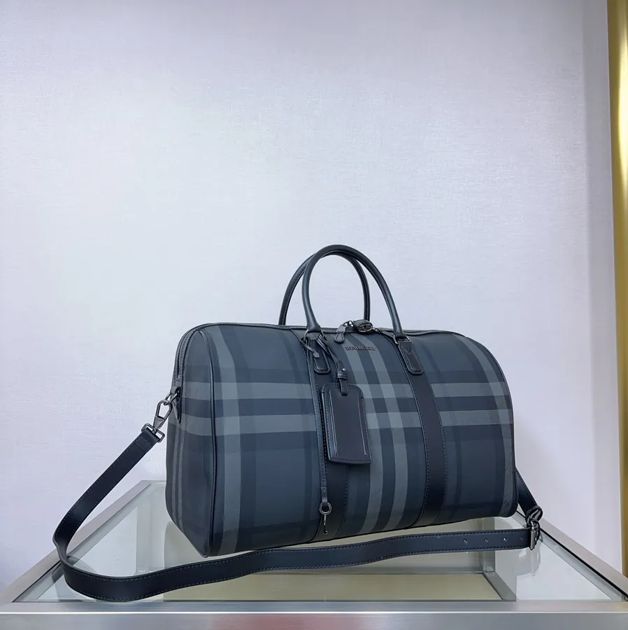 B Brand Travel Tote with Brand Logo Zip and Detachable Shoulder Strap, Charcoal Gray