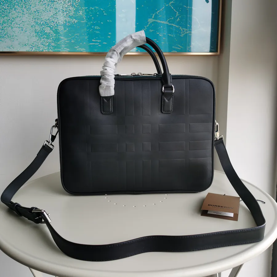 Burberry New Compact Briefcase with Brand Logo Grained Embossing