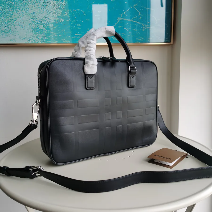 Burberry New Compact Briefcase with Brand Logo Grained Embossing