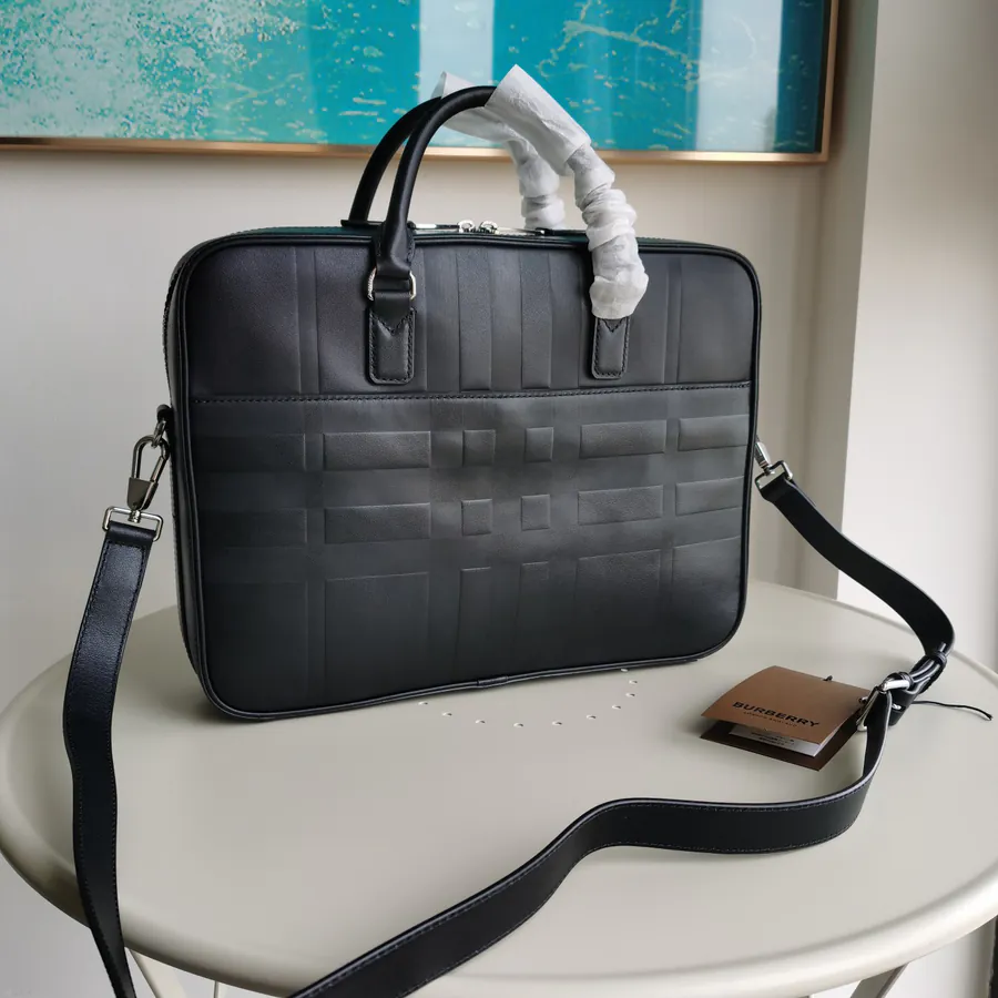 Burberry New Compact Briefcase with Brand Logo Grained Embossing