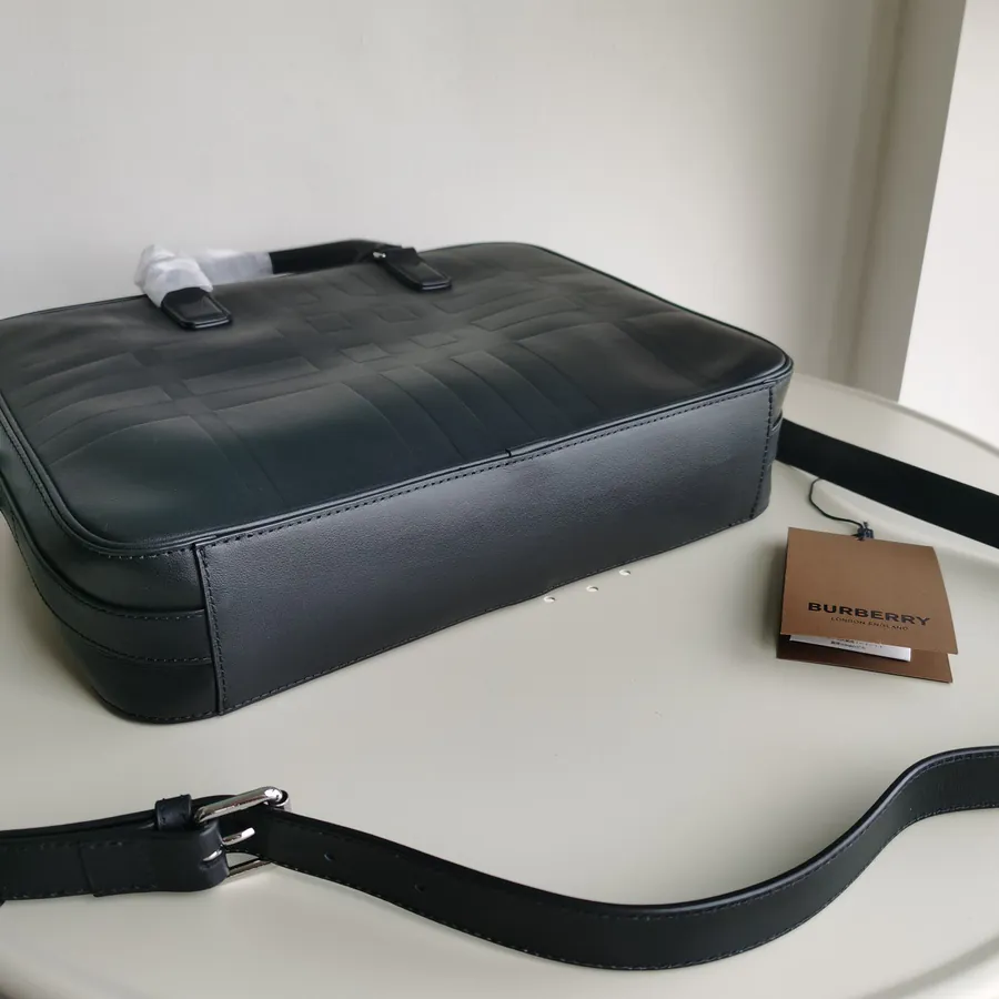 Burberry New Compact Briefcase with Brand Logo Grained Embossing