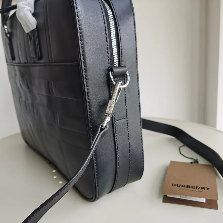 Burberry New Compact Briefcase with Brand Logo Grained Embossing