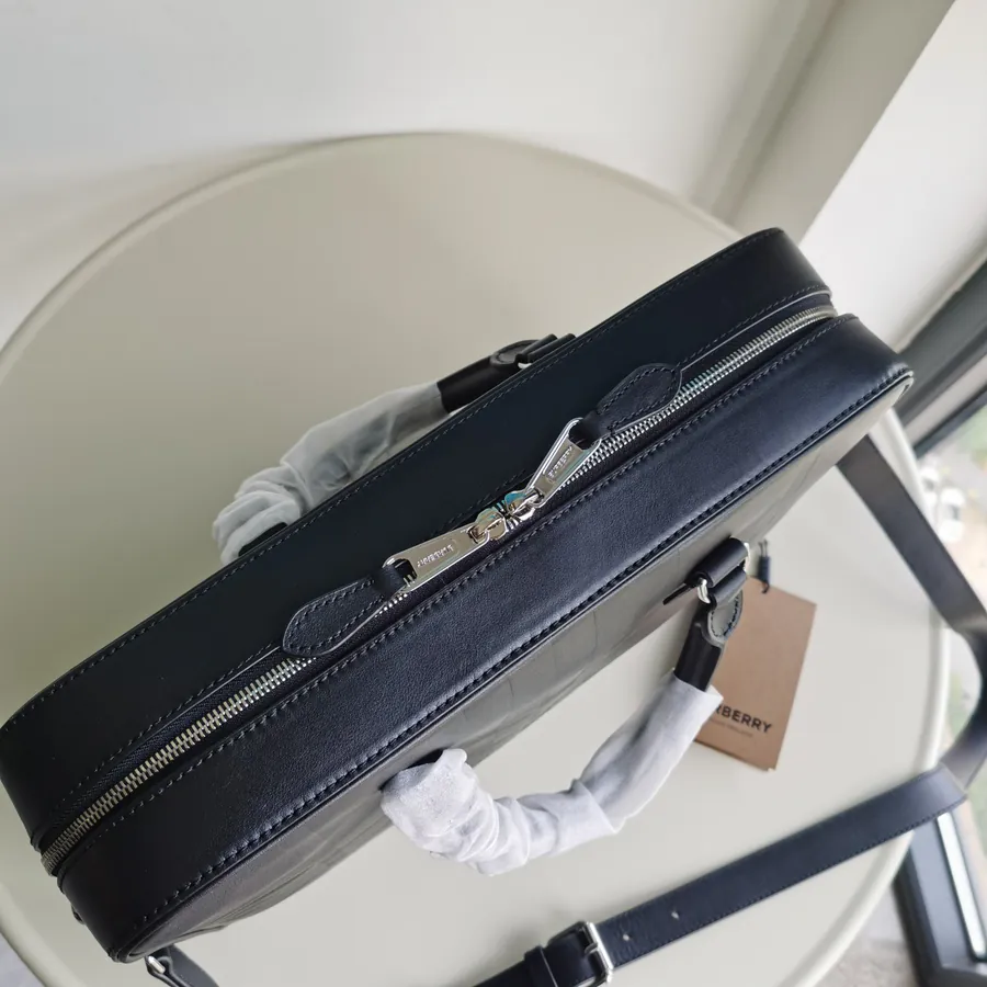 Burberry New Compact Briefcase with Brand Logo Grained Embossing