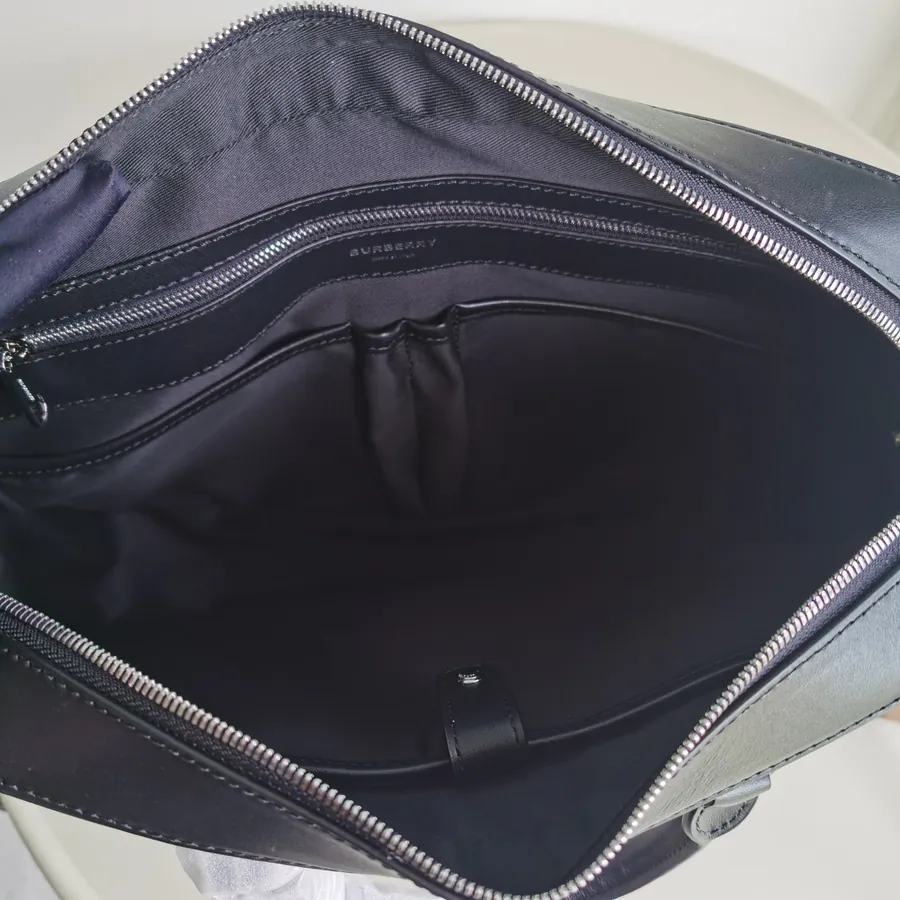 Burberry New Compact Briefcase with Brand Logo Grained Embossing