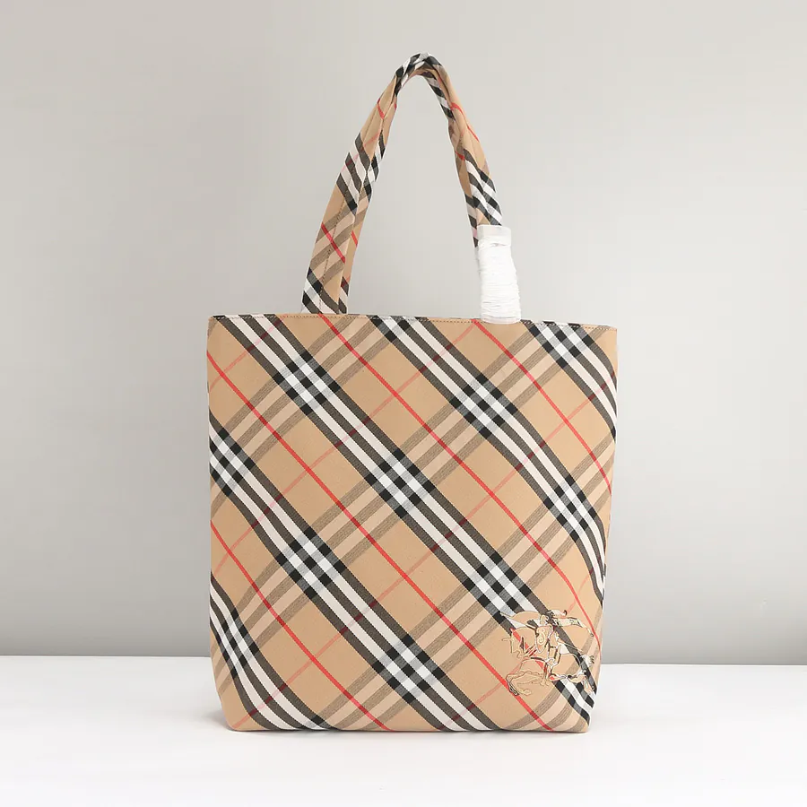 Burberry Classic Canvas Tote Bag with Grained Calfskin