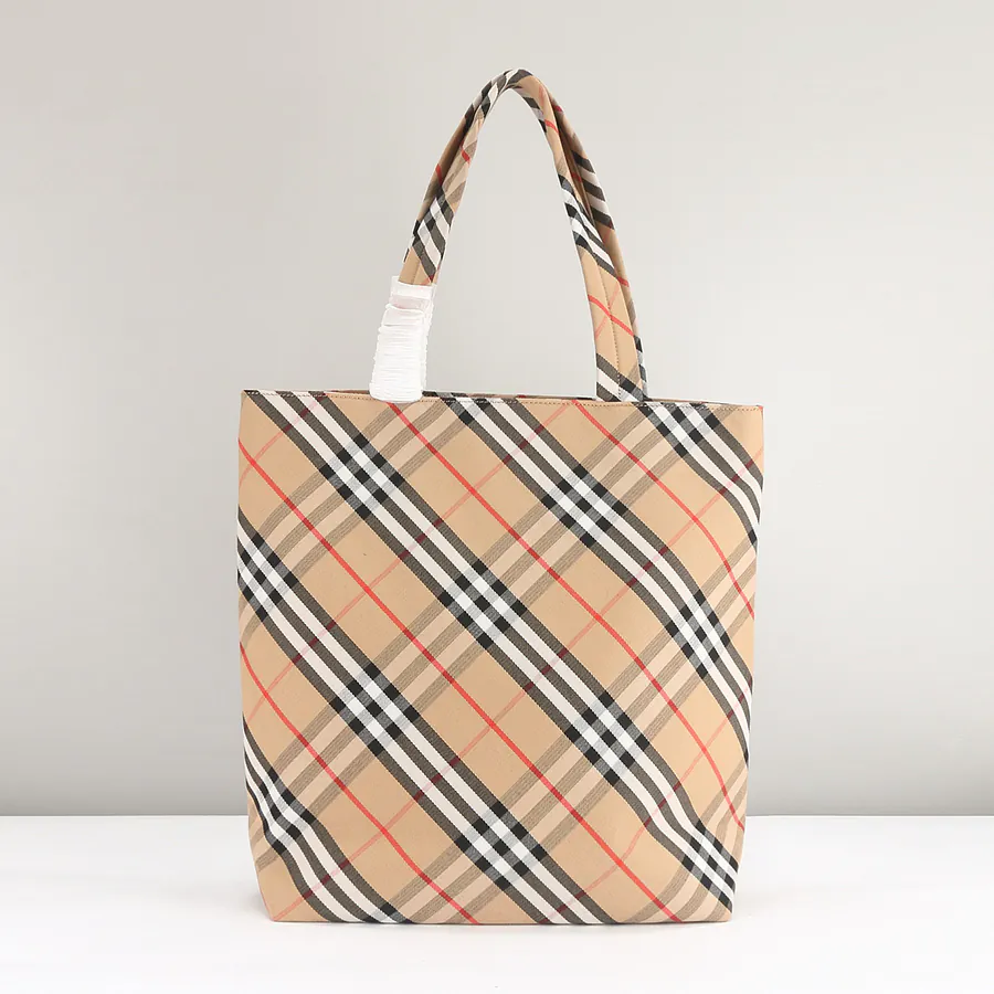 Burberry Classic Canvas Tote Bag with Grained Calfskin