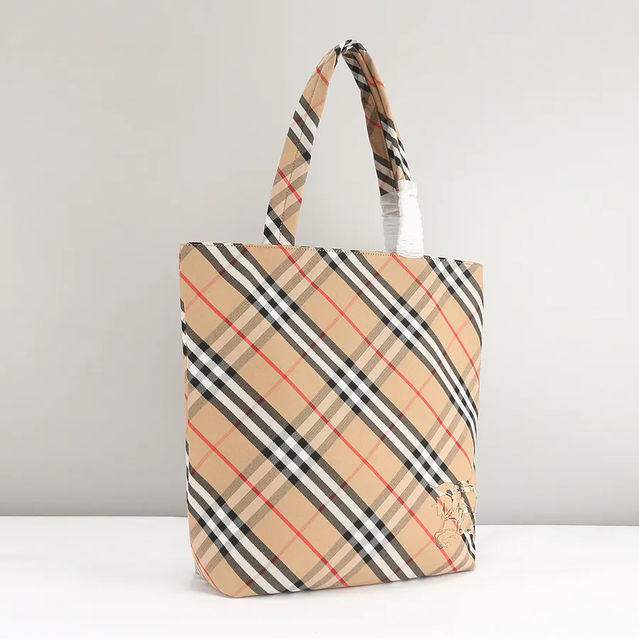 Burberry Classic Canvas Tote Bag with Grained Calfskin