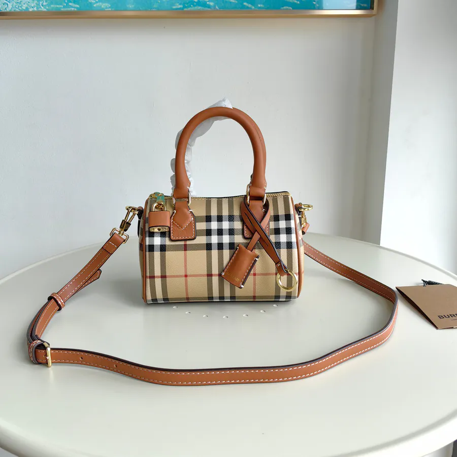 Burberry Structured Design Tote with Leather Strap and Luggage Tag