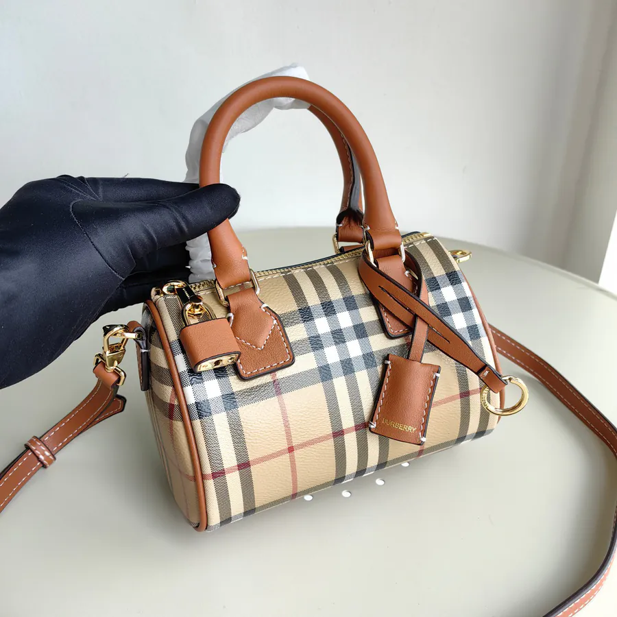 Burberry Structured Design Tote with Leather Strap and Luggage Tag