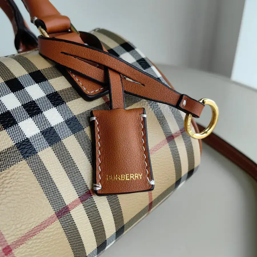 Burberry Structured Design Tote with Leather Strap and Luggage Tag