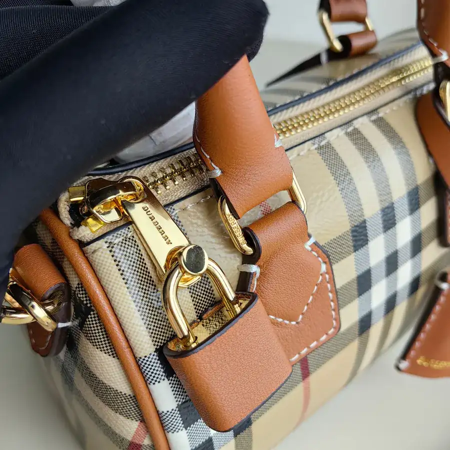Burberry Structured Design Tote with Leather Strap and Luggage Tag