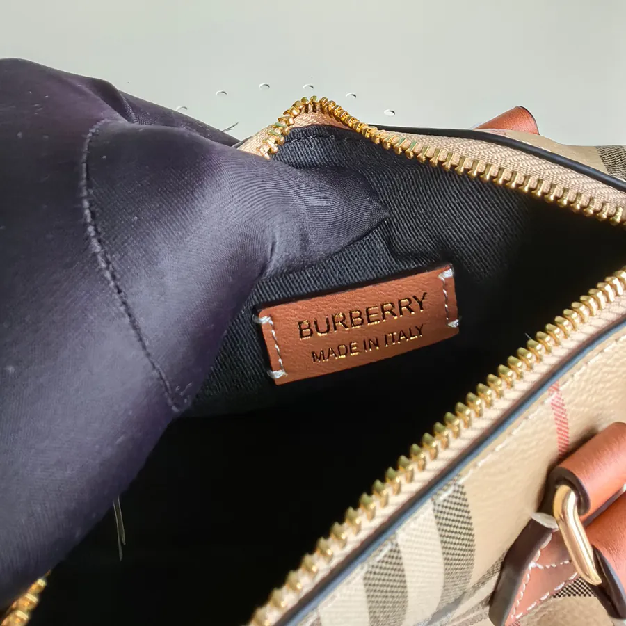 Burberry Structured Design Tote with Leather Strap and Luggage Tag