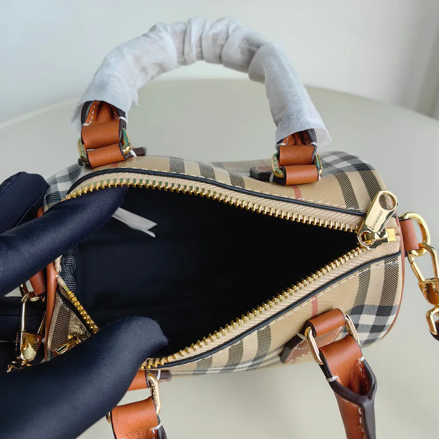 Burberry Structured Design Tote with Leather Strap and Luggage Tag
