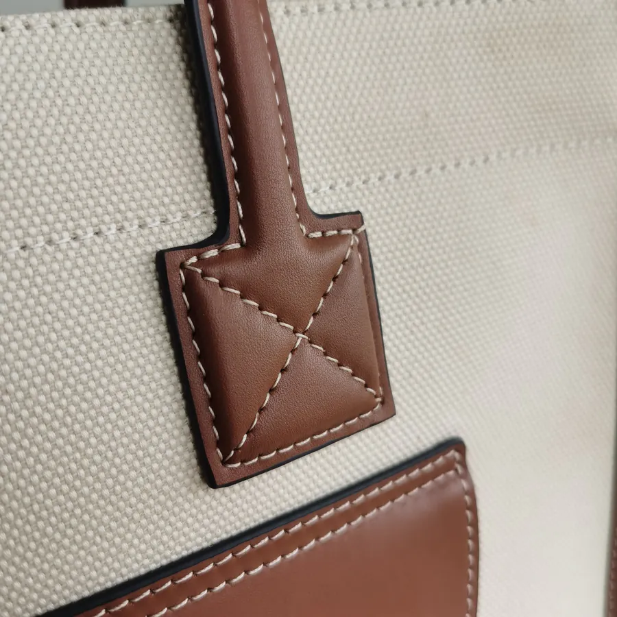 Freya Italian Tote Bag Small, Double Color Canvas and Leather