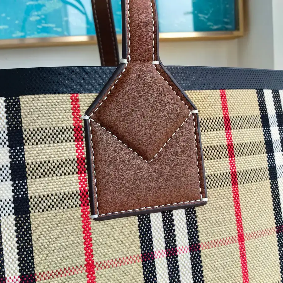 B House Top Tier Medium Bucket Bag with Cotton Canvas and Burgrain Pattern
