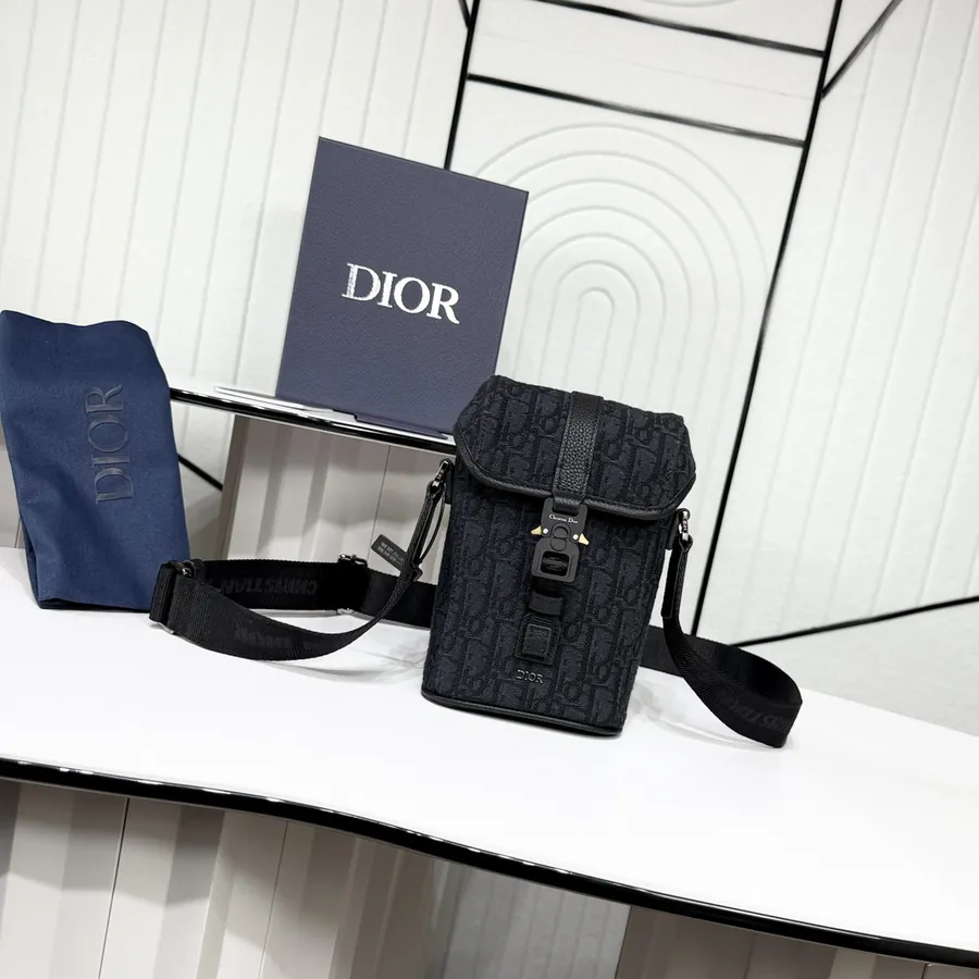 Hit The Road Mini Vertical Flip Messenger Bag Black Grained Calfskin