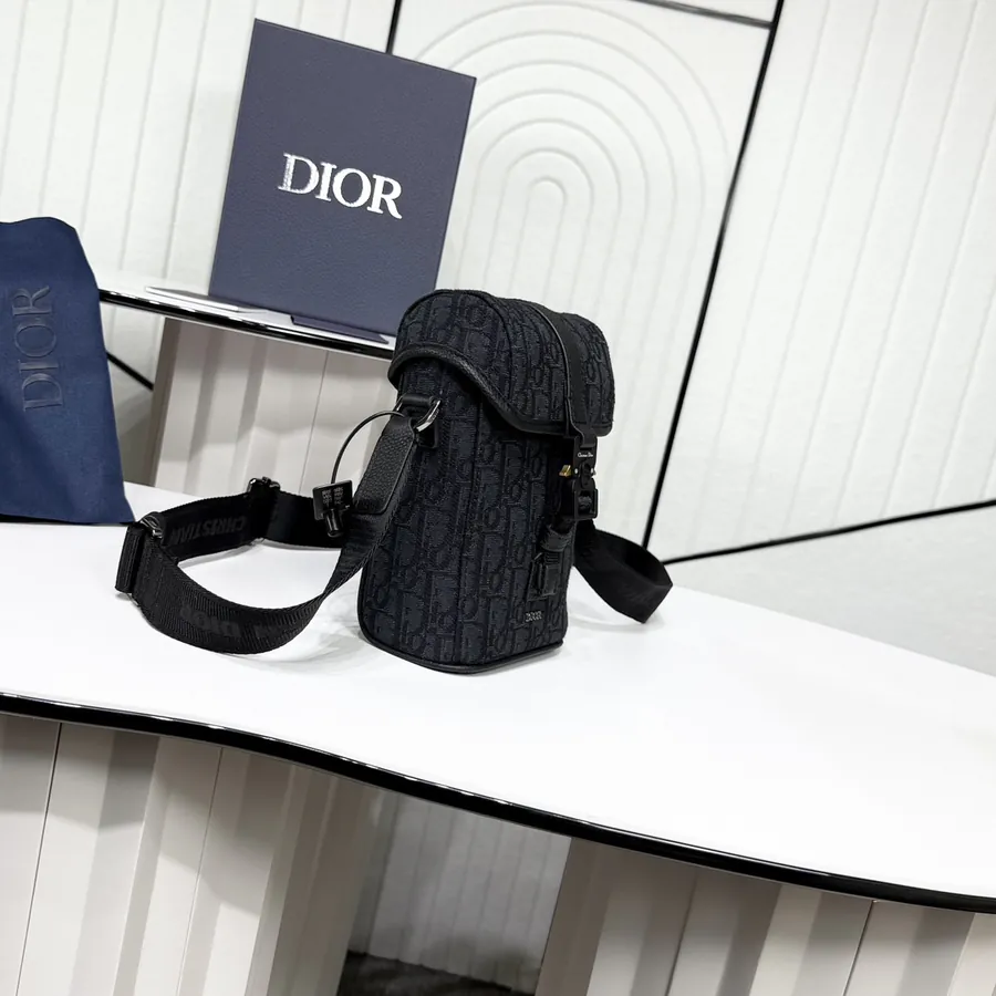 Hit The Road Mini Vertical Flip Messenger Bag Black Grained Calfskin
