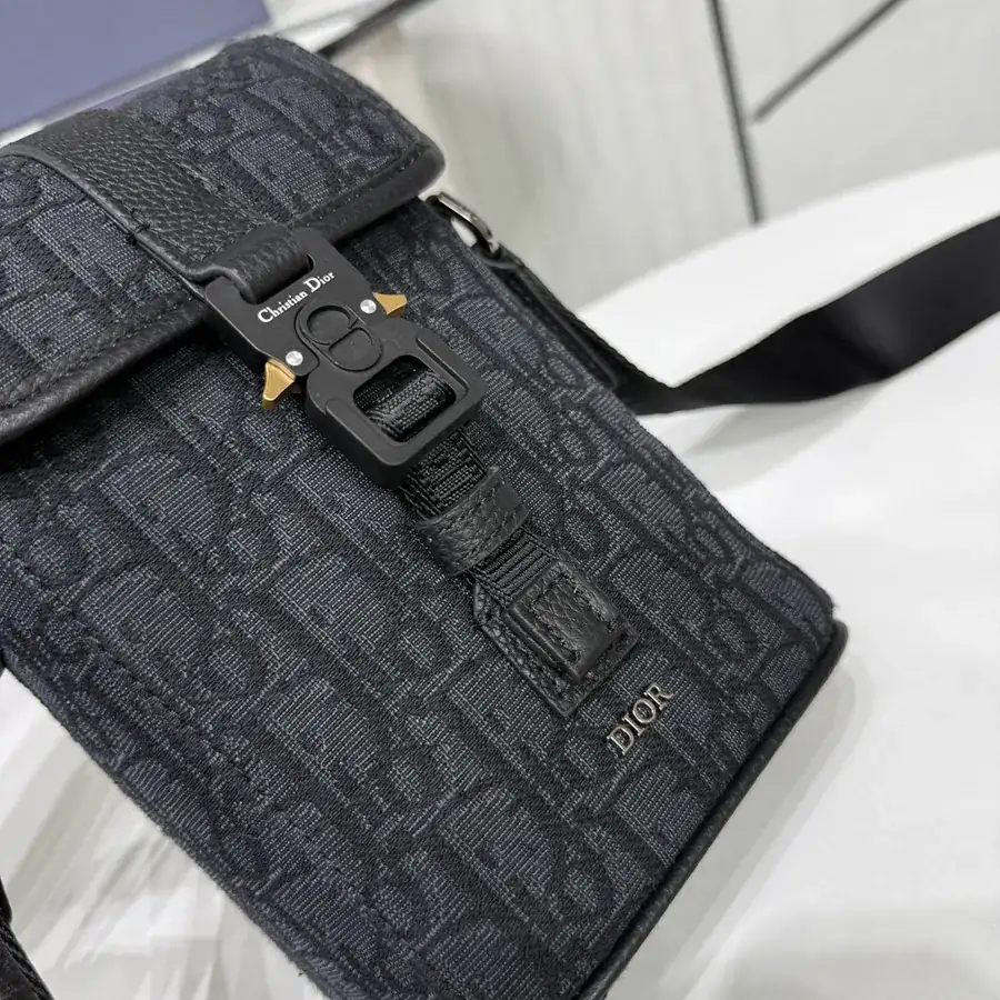 Hit The Road Mini Vertical Flip Messenger Bag Black Grained Calfskin