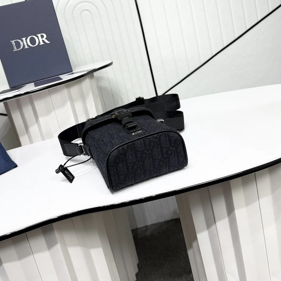 Hit The Road Mini Vertical Flip Messenger Bag Black Grained Calfskin