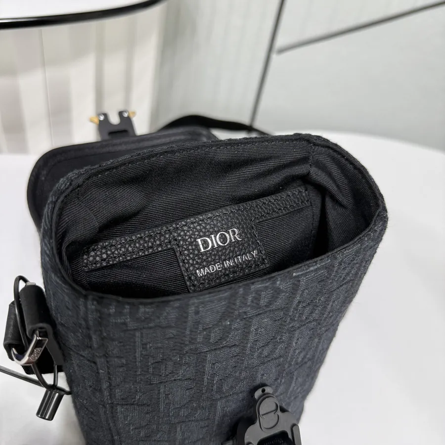Hit The Road Mini Vertical Flip Messenger Bag Black Grained Calfskin