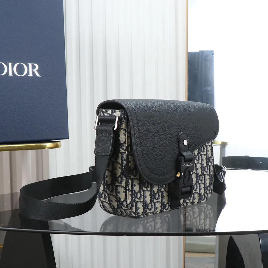 Mini Saddle Messenger Bag Grained Calfskin & Oblique Print