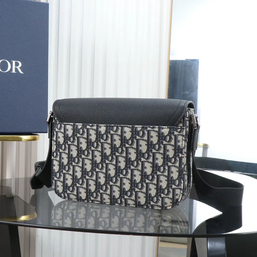 Mini Saddle Messenger Bag Grained Calfskin & Oblique Print