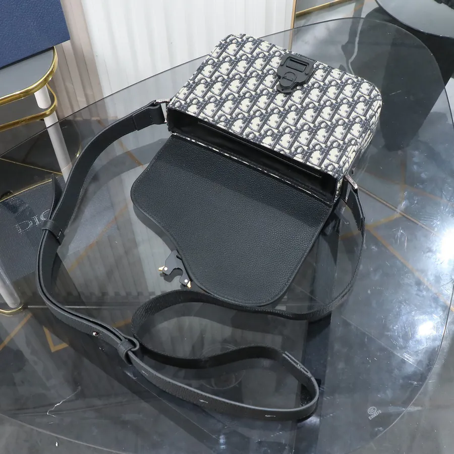 Mini Saddle Messenger Bag Grained Calfskin & Oblique Print
