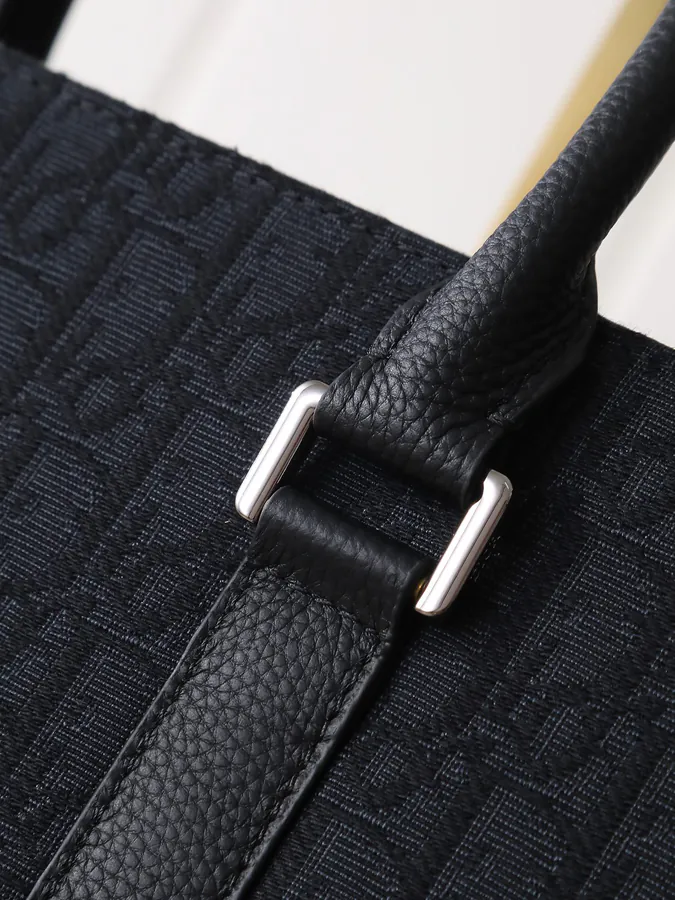 East West Handbag Black Grained Calfskin and Oblique Print