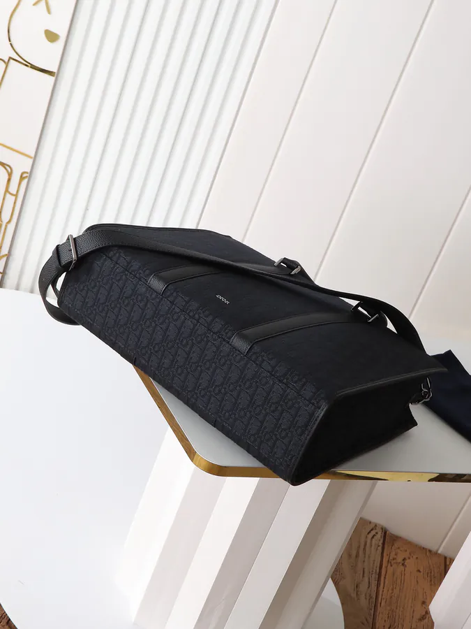 East West Handbag Black Grained Calfskin and Oblique Print