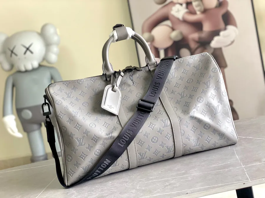 Louis Vuitton New Version Keepall Travel Bag in Monogram Shadow Leather