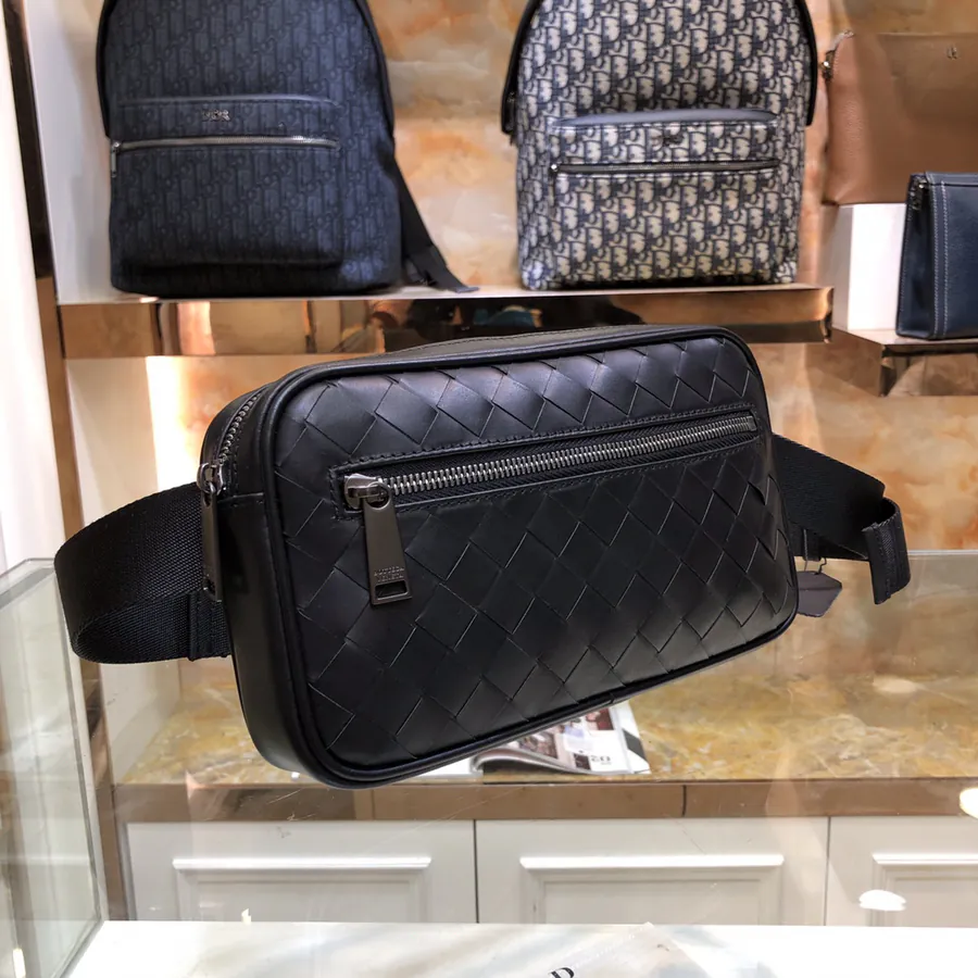 BV New Intrecciato 15 Woven Leather Mini Waist Bag