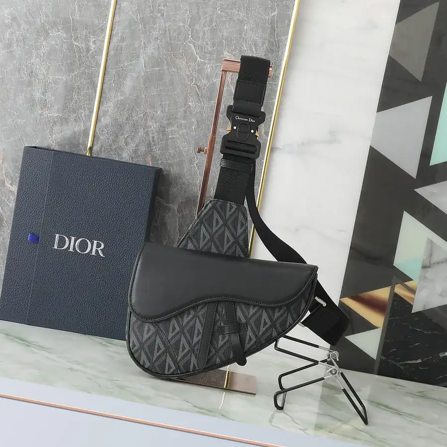 Cistian DIO Satchel in Black Grained Calfskin with Diamond Pattern