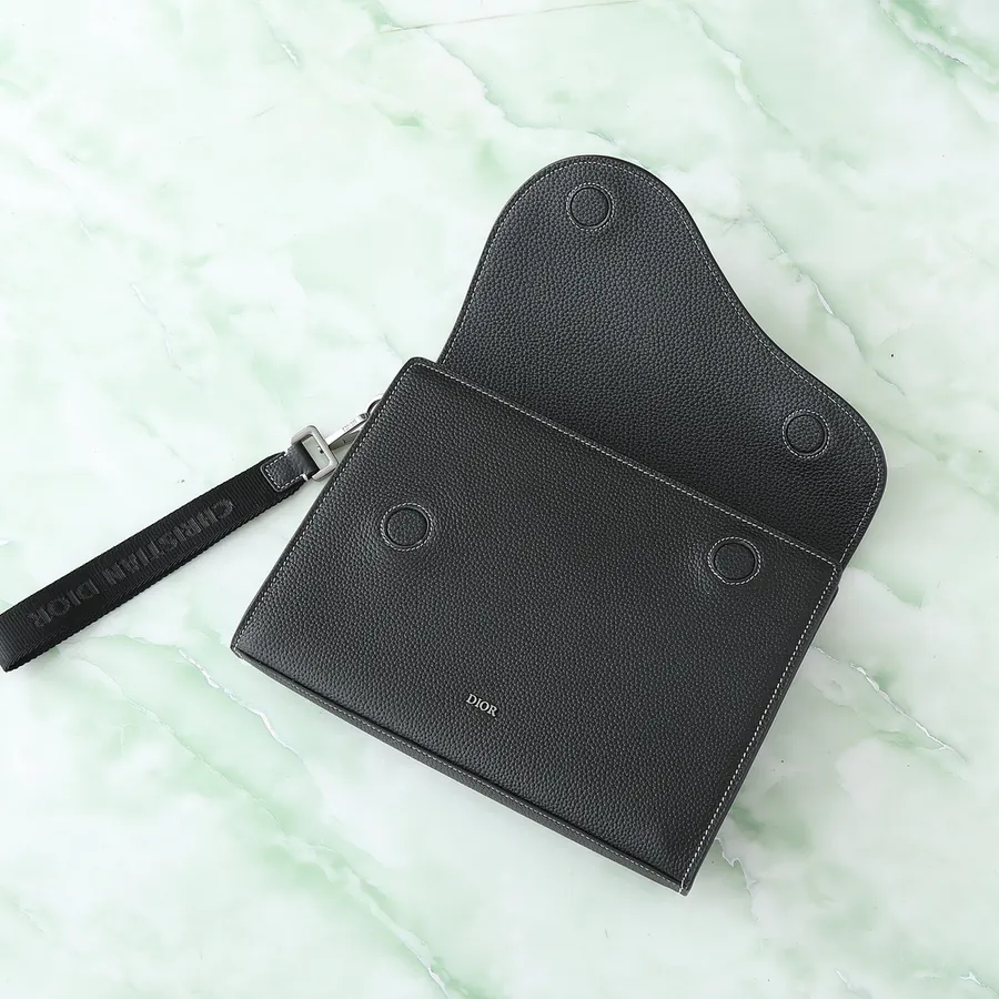 A5 Triangular Tote in Black Grained Calfskin