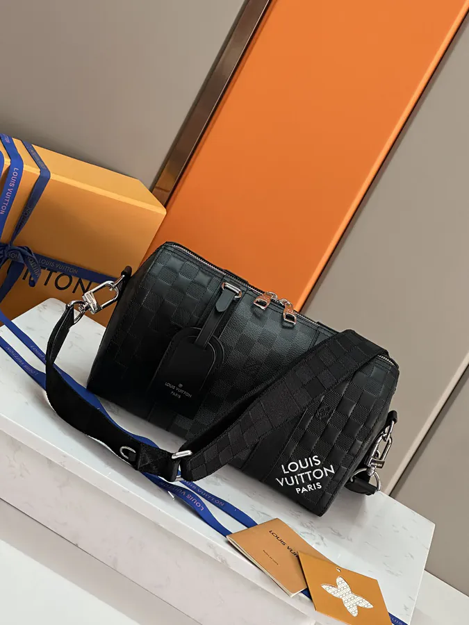 Louis Vuitton City Keepall Handbag with Damier Infini Leather and Damier Graphite Canvas