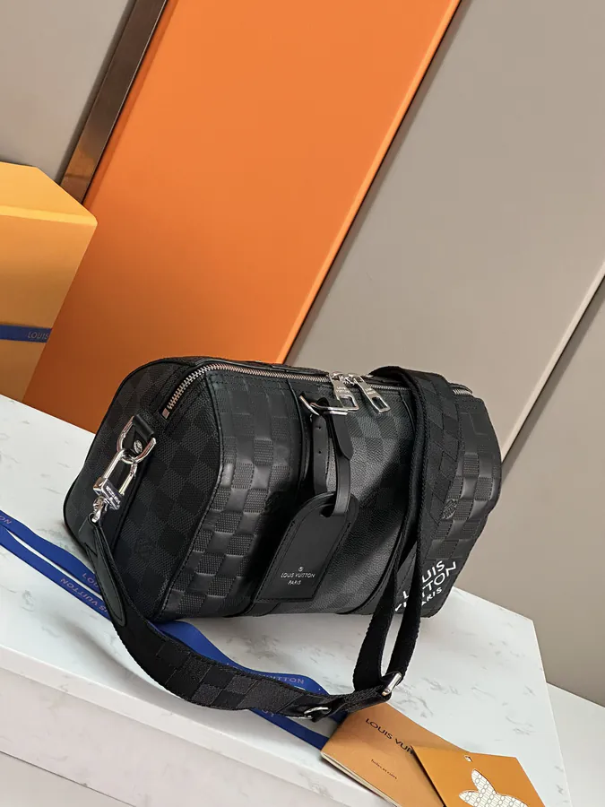 Louis Vuitton City Keepall Handbag with Damier Infini Leather and Damier Graphite Canvas