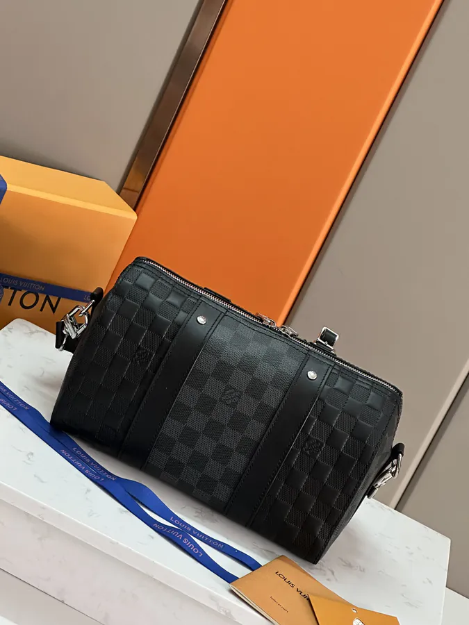 Louis Vuitton City Keepall Handbag with Damier Infini Leather and Damier Graphite Canvas