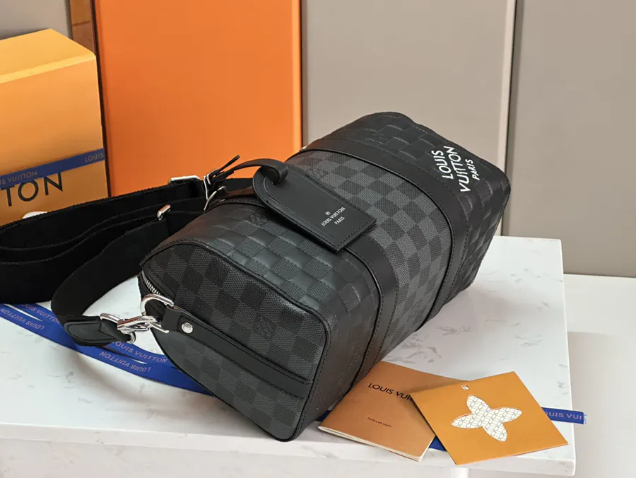 Louis Vuitton City Keepall Handbag with Damier Infini Leather and Damier Graphite Canvas