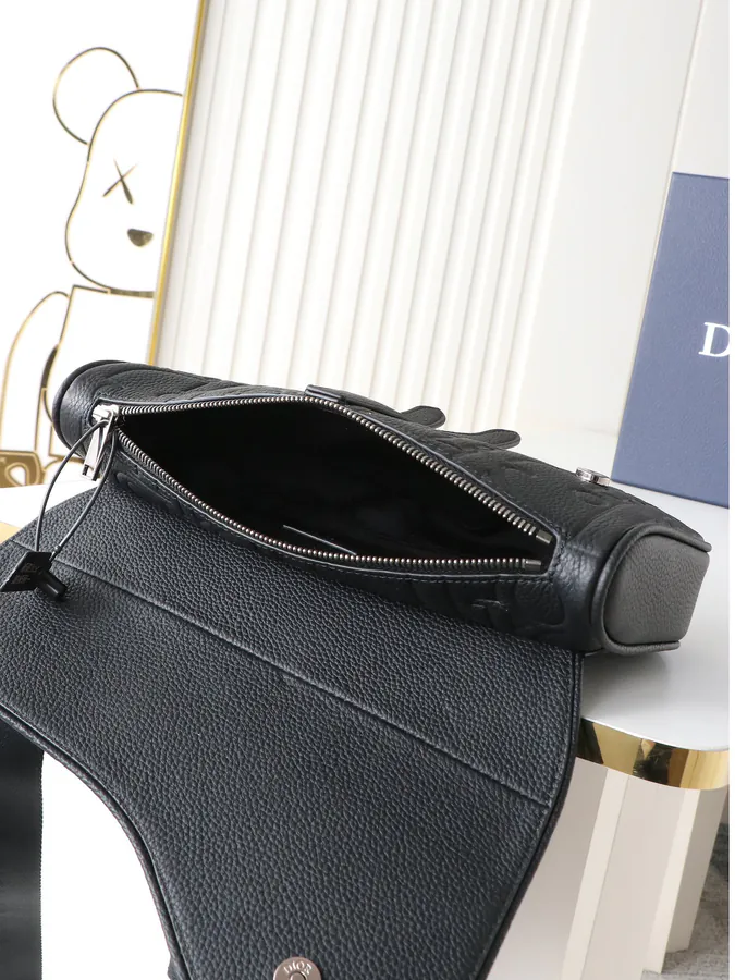 Gravity Print Satchel in Black Grained Calfskin