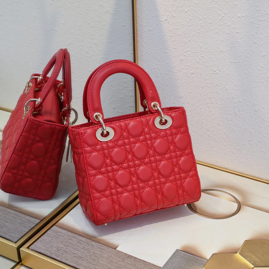 My Lady Letter Series Red Grained Calfskin Lady Bag
