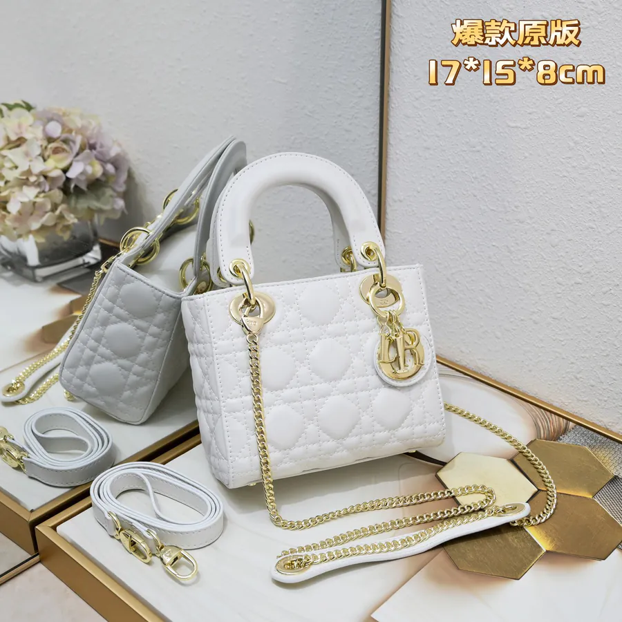 Dai Fei 3 Compartment White Gold Trim Bucket Bag