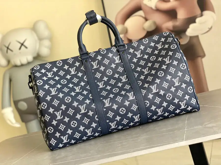 Louis Vuitton Classic Keepall Travel Bag Monogram Shadow Leather