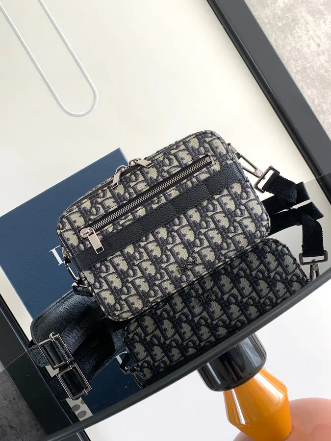 Christian Dio Safari Messenger Bag Black Oblique Print, Practical & Compact