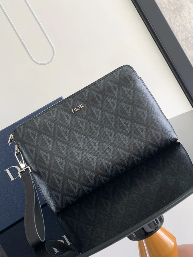 Marc Bohan A5 Handbag Elegant and Minimalist Accessory with Gray Diamond Pattern Canvas