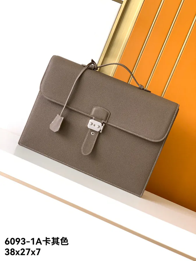New Business Bag 6093 1A, Khaki, Premium Top Grain Leather