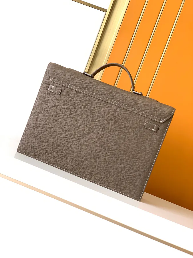 New Briefcase 6093 1B, Khaki Color, Premium Full Grain Italian Calfskin