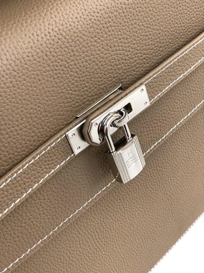New Briefcase 6093 1B, Khaki Color, Premium Full Grain Italian Calfskin
