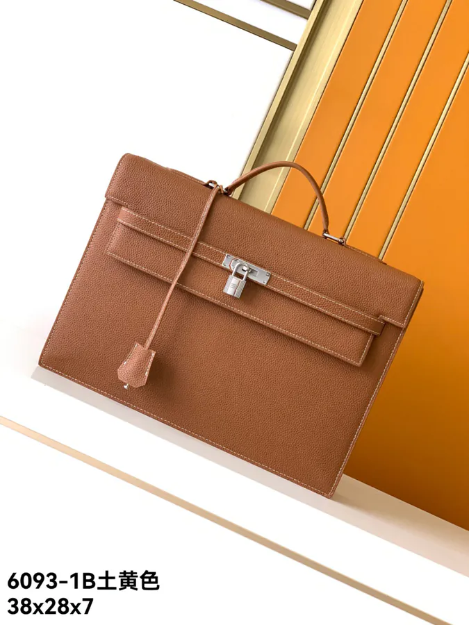 New Business Bag 6093 1B, Taupe Genuine Leather