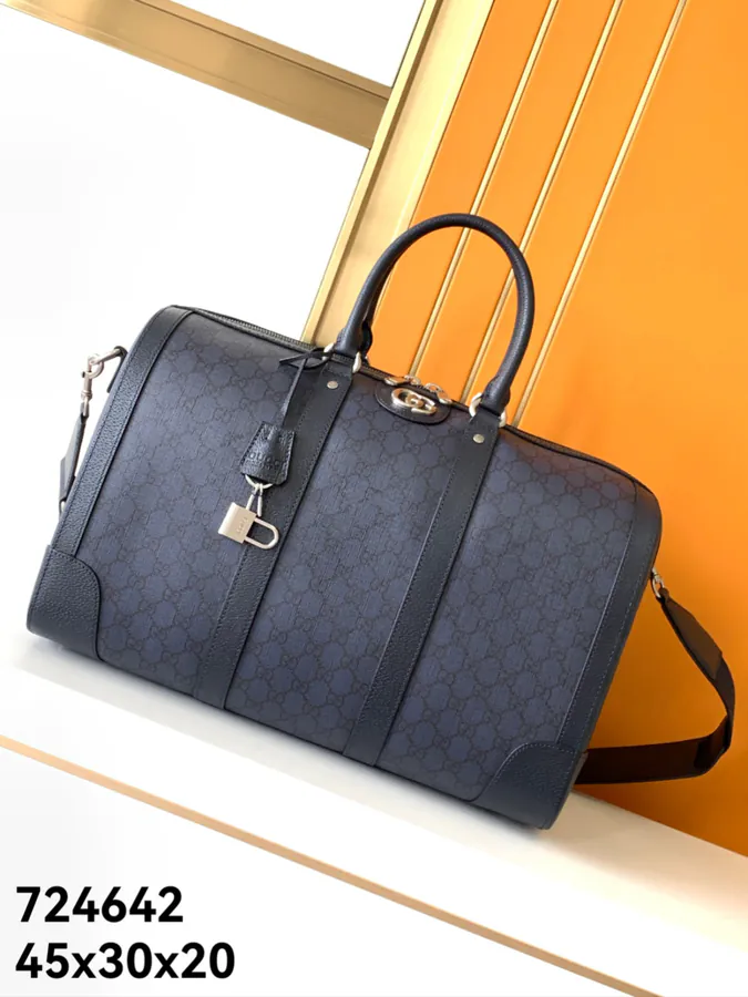 G Family Travel Bag Blue Series with GG Canvas and Leather